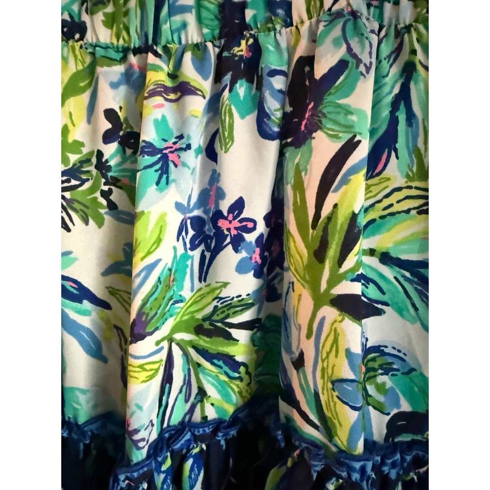 Lilly Pulitzer Tiered Mini Skirt Blue Green Tropical Parrot Floral Large - Picture 4 of 9